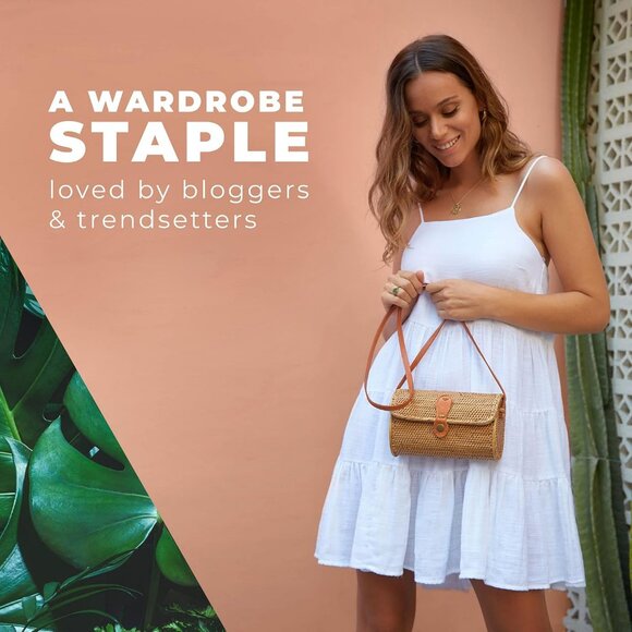 Round Rattan Bag for Women - Handmade Ata Wicker Woven Purse - Circle, Square, O - Picture 3 of 6